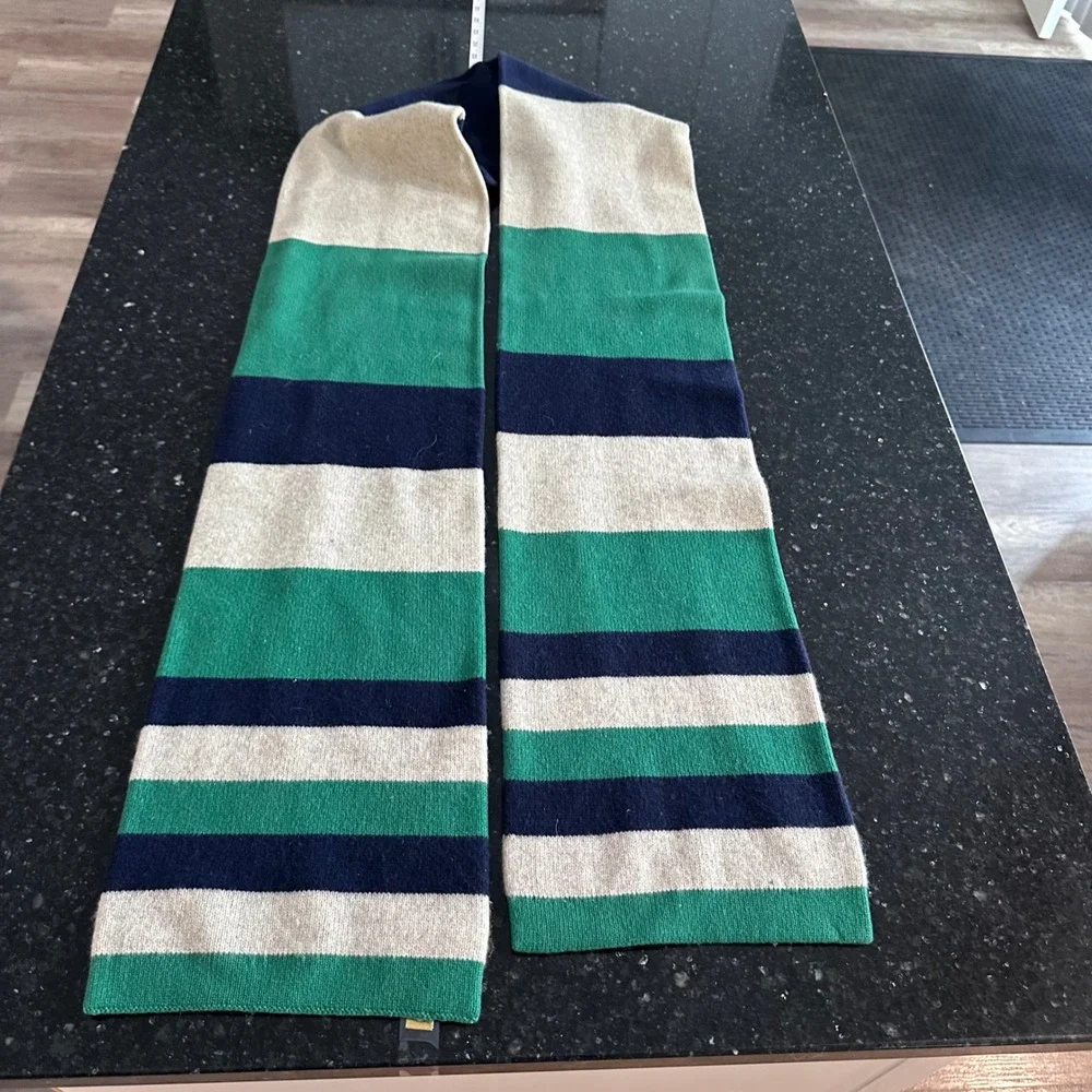 Vintage Cole‎ Haan Men Striped Scarf Green Navy Gray Wool Blend Winter Warm